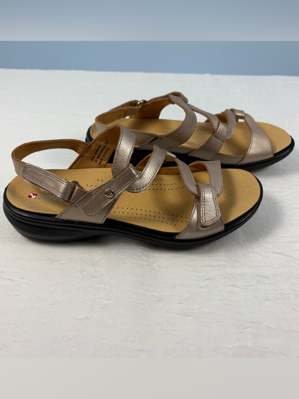 Revere Woman’s Miami Champagne Leather Strap Sandals Comfortable US 6 M